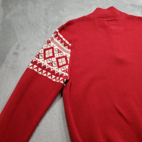St John's Bay 1/4 Zip Ribbed Holiday Sweater White Red %100 Cotton Men Sz L - Picture 8 of 12